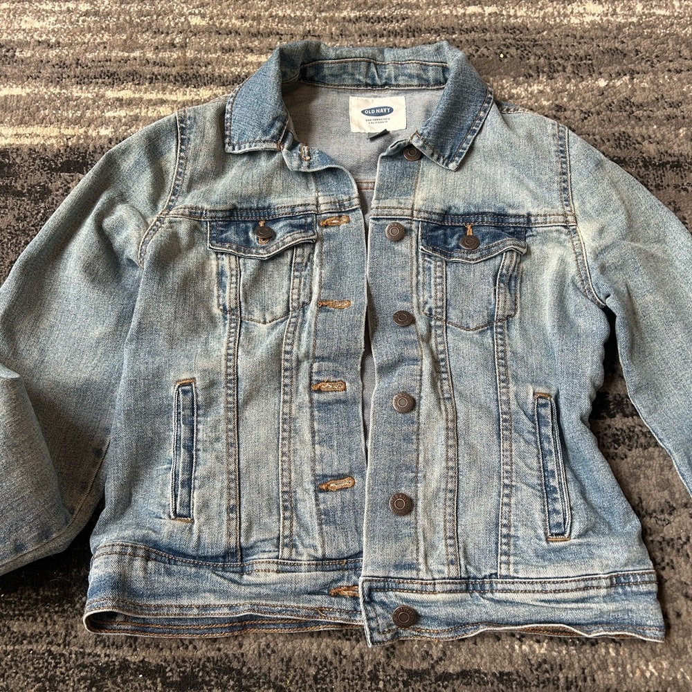 OLD NAVY Faded Denim Collared Jacket With Bronze Buttons & Pockets - Picture 7 of 9